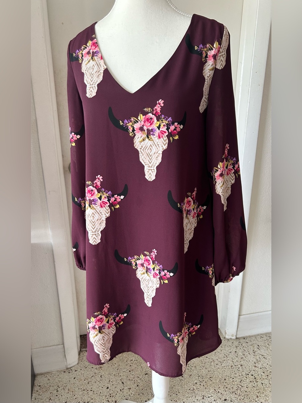 Women’s Floral Bull Skull V-Neck Dress